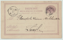 SUÈDE / SWEDEN - 1885 - "HALLARYD" CDS On 6ö Postal Card Mi.P9F Addressed To Lund - Lettres & Documents