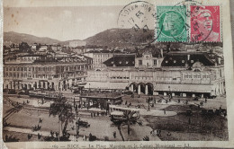 CPA 06 NICE PLACE MASSENAT LE CASINO LA GARE DES TRAMWAYS TRES ANIMEE - Transport (road) - Car, Bus, Tramway