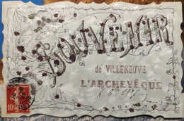 Souvenir De VILLENEUVE-l'ARCHEVEQUE (Yonne) Avec Paillettes - Voyagé 1907 (2 Scans) - Villeneuve-l'Archevêque