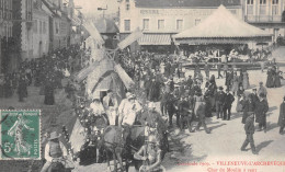 VILLENEUVE-l'ARCHEVEQUE (Yonne) - Cavalcade 1909 - Char Du Moulin à Vent - Manège Fête Forraine - Voyagé (2 Scans) - Villeneuve-l'Archevêque