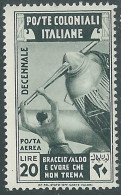 1933 EMISSIONI GENERALI DECENNALE POSTA AEREA 20 LIRE MNH ** - RA23 - Algemene Uitgaven