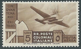 1933 EMISSIONI GENERALI POSTA AEREA CINQUANTENARIO ERITREO 5 LIRE MNH ** RA15-6 - Emissions Générales