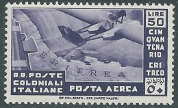 1933 EMISSIONI GENERALI POSTA AEREA CINQUANTENARIO ERITREO 50 LIRE MNH ** RA15-6 - Emissions Générales