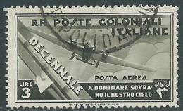 1933 EMISSIONI GENERALI POSTA AEREA USATO DECENNALE 3 LIRE - RA6-9 - Emissioni Generali