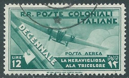 1933 EMISSIONI GENERALI POSTA AEREA USATO DECENNALE 12 LIRE - RA6-9 - Algemene Uitgaven