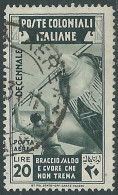 1933 EMISSIONI GENERALI POSTA AEREA USATO DECENNALE 20 LIRE - RA6-9 - Amtliche Ausgaben