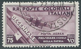 1933 EMISSIONI GENERALI POSTA AEREA USATO DECENNALE 75 CENT - RA6-8 - General Issues