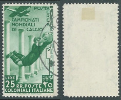 1934 EMISSIONI GENERALI POSTA AEREA USATO MONDIALI DI CALCIO 25 LIRE - RA6-4 - Algemene Uitgaven