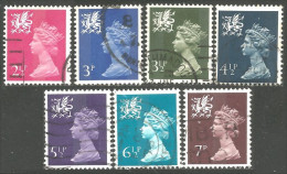414 G-B Regionals Wales And Monmouthshire 7 Machin Stamps Queen Elizabeth (REG-25) - Galles