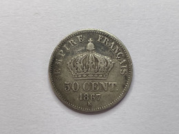 1867 K France 1/2 Franc/50 Centimes Napoleon III Silver .835, Fine - 50 Centimes