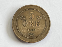 1899 Sweden 5 Ore Bronze Coin, VF Very Fine - Suède