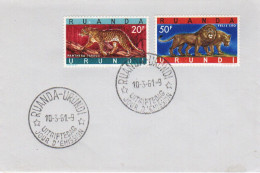 1961 RUANDA-URUNDI RU 216-A / 216-B LEOPARD + LIONS F.D.C. (1-st Day Cover Emitted 10/3/1961) - Nuevos