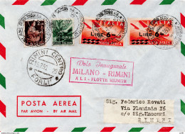 A.L.I. I° Volo Milano/Rimini/Milano Del 15.7.50 - Due Aerogrammi Da Mi - Airmail