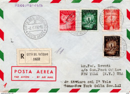 L.A.I. I° Volo (Vaticano) Roma/New York Del 5.7.50 - Aerogramma Racc. - Airmail