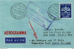 L.A.I. I° Volo (Vaticano) Roma/New York Del 5.7.50 - Aerogramma - Poste Aérienne