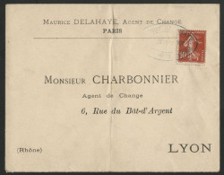 GREVE DE 1909 N° 138 Obl Par Le Cachet De L'Agent De Change Delahaye à Paris Pour Lyon Voir Suite - Dokumente
