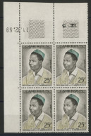 CAMEROUN N° 311 Neuf ** (MNH) Bloc De Quatre Avec Coin Daté Du 11/12/59 (à L'envers Par Rapport Aux Timbres) TB - Camerún (1960-...)