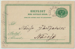 SUÈDE / SWEDEN - 1894 - "KILLEBERG" CDS On 5ö Postal Card Mi.P12aF Addressed To Nässjö - Briefe U. Dokumente