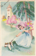 FÊTE DES MÈRES.. CARTE FANTAISIE .ILLUSTRATION CHAMPETRE. FILLETTE ET CHIEN. + TEXTE ANNEE 1948 - Fête Des Mères