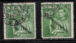 MALTA Scott # 236 Used X 2 - KGVI With Overprint - Malta (...-1964)