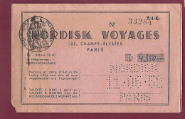 050324 - TICKET TRANSPORT CHEMIN DE FER - DANEMARK Danske Statsbaner NORDISK VOYAGES 11.06.1952 PARIS - Europa