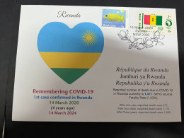 14-3-2024 (3 Y 2) COVID-19 4th Anniversary - Rwanda - 14 March 2024 (with Rwanda Football Flag Stamp) - Malattie