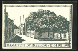 Künstler-AK Schneeberg, Festpostkarte Zum Heimatfest 1913, Hauptwache Am Fürstenplatz Und Hospitalkirche  - Schneeberg