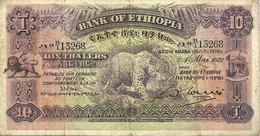 ETHIOPIA 10 THALERS BROWN LEOPARD ANIMAL FRONT MOTIF BACK DATED 01-05-1932 FINE P8 RARE READ DESCRIPTION !!! - Ethiopie