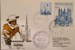 MI) 1971, BELGIUM, TOURNAI CATHEDRAL, FROM BRUSSELS TO BUENOS AIRES ARGENTINA, BOEING 707, AIR MAIL, XF - Gebruikt