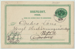 SUÈDE / SWEDEN - 1895 - "SMEDBY" CDS On 5ö Postal Card Mi.P12bA Addressed To Örebro, Re-directed To Nora - Covers & Documents