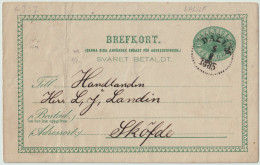 SUÈDE / SWEDEN - 1885 - "DALUM" CDS On 5ö Postal Card Mi.P9F Addressed To Sköfde (Skövde) - Cartas & Documentos