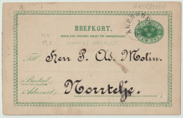 SUÈDE / SWEDEN - 1888 - "ÅKERSBERG" CDS On 5ö Postal Card Mi.P9F Addressed To Norrtelje (Norrtälje) - Briefe U. Dokumente