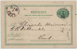 SUÈDE / SWEDEN - 1885 - "MARIESTAD" CDS On 5ö Postal Card Mi.P9F Addressed To Lund - Brieven En Documenten