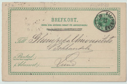SUÈDE / SWEDEN - 1885 - "FILIPSTAD" CDS On 5ö Postal Card Mi.P9F Addressed To Lund - Briefe U. Dokumente