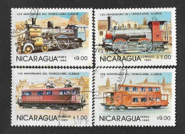 SE)1985 NICARAGUA  150TH ANNIVERSARY OF THE GERMAN RAILWAY, UP CTO TRAINS AND USED DOWN TRAINS - Nicaragua