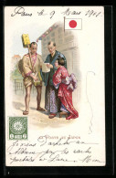 Lithographie La Poste Au Japon, Briefträger Aus Japan  - Poste & Facteurs