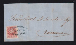 Argentina 1865 Cover Front 5c SAN JUAN X TUCUMAN - Covers & Documents