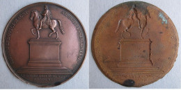 Médaille En Cuivre Rétablissement De La Statue équestre De Louis XIV à Lyon 1825 Par Galle André - Monarquía / Nobleza