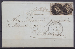 L. Datée 14 Mars 1855 De ERMETON-SUR-BIERT Affr. Paire N°6 D28 Càd METTET /14 MARS 1855 Pour Charbonnages à CHARLEROI (a - 1851-1857 Medallones (6/8)