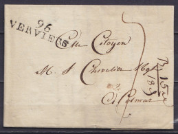 L. Datée 6 Brumaire An 10 De FRANCOMONT Pour COLMAR - Griffe "96 /VERVIERS" - Port "3" - 1794-1814 (Französische Besatzung)