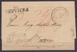 L. Datée 25 Août 1817 De FRANCOMONT Pour BOTZEN - Griffe "96/ VERVIERS" & Cursive "Franco / Aschaffenburg"  & Cachet De  - 1815-1830 (Période Hollandaise)