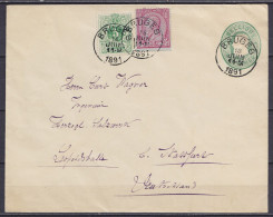 EP Lettre 10c Vert Oval + N°46+45 Càd BRUGES /18 JUIN 1891 Pour LEOPOLDSHALLE B. STASSFURT (au Dos: Càd Arrivée STASSFUR - Briefe