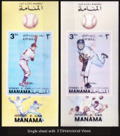 Manama 1972 MNH 3D Odd Single MS, Baseball Players Lou Gehrig & Babe Ruth, Sports - Béisbol