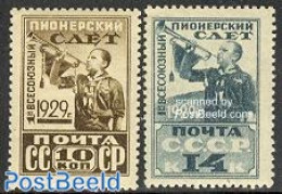 Russia, Soviet Union 1929 Pioneers Meeting 2v, Unused (hinged), Performance Art - Sport - Music - Scouting - Unused Stamps