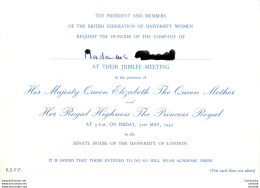 Carton Invitation + Carton D'admission BRITISH FEDERATION OF UNIVERSITY WOMEN JUBILEE MEETING Queen Elizabeth .... - Biglietti D'ingresso