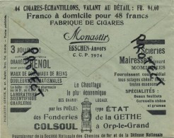 Old Envelope With Publicité 1935:Essen Anvers : Cigares Monastir /Opr-le-Grand :Chauffage Colsoul / Momignies Scieries - Briefe