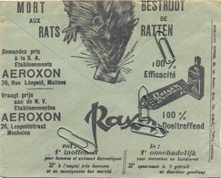 Old Envelope With Publicité : Mechelen :Aeroxon RAXON :bestrijdt Ratten-mort Aux Rats //verso Forest- Vorst : SURDIAC - Enveloppes