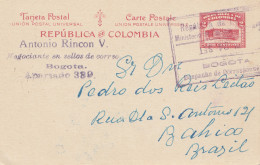 Colombia 1929: Post Card Bogota To Bahia/Brazil - Colombie