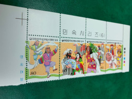 Korea Stamp MNH 1989 Folklore Heading Dance Festival Strip - Corée Du Sud