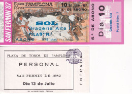 Plaza De Toros 2 Tickets Entrada Pamplona1987 + San Fermin 1982- Rif. S344 - Biglietti D'ingresso